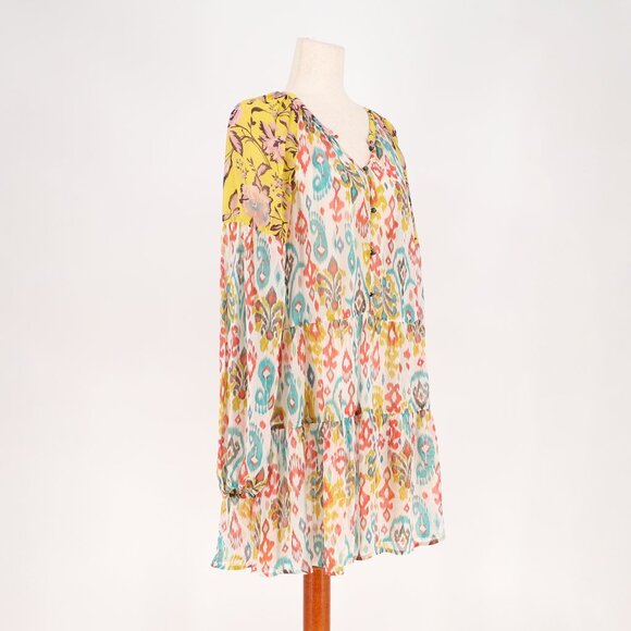 ANTHROPOLOGIE Maureen Babydoll Tiered Tunic Blouse Boho Colorful Size M - Picture 4 of 10